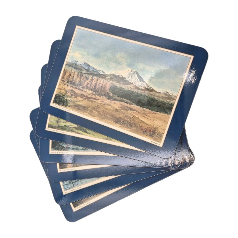 6 JASON Placemats Mountains of New Zealand Cork Back 8.5x11.5" Original Box